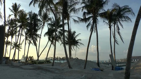 Workers during the construction of a resort in the tropics Stock Footage 125552934