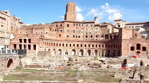 Workers during the restructuring  of the market of traiano, rome Stock Footage 118931323