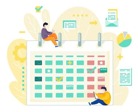 Workers effectively organizing office work time, using calendar, planning Stock Illustration