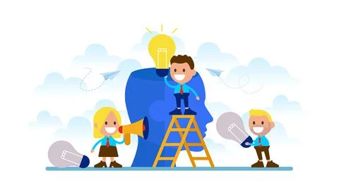 Workers is engaged in joint search for ideas. Stock Illustration