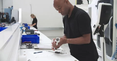 Workers In Engineering Factory Checking Component Quality 库存影片 56213793