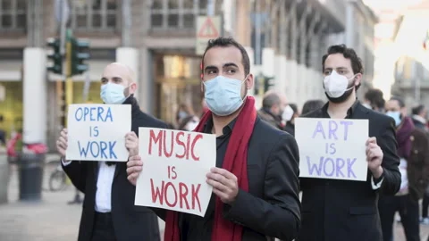 Workers of the entertainment sector protest against covid-19 lockdown Stock-Footage 142202355
