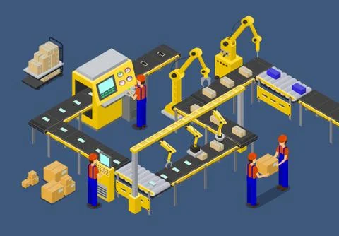 Workers on Factory of Boxes Vector Illustration Stock Illustration