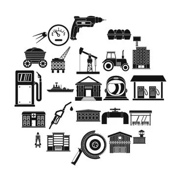 Workers in the factory icons set, simple style 스톡 일러스트
