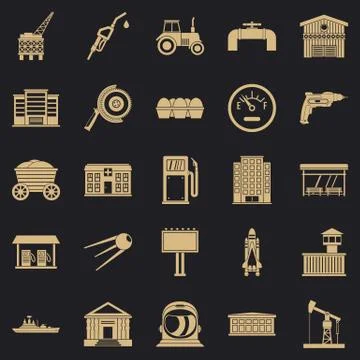 Workers in the factory icons set, simple style Illustrazione stock