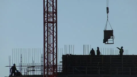 Workers filling concrete Stock Footage 50292719