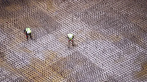 Workers Fix The Rebar On Construction Stock Footage 168954870
