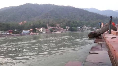 Workers by flooding river Video stock 73781931