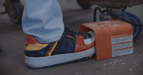 Worker's Foot On Pedal Controller At Plant 스톡 동영상 105346719