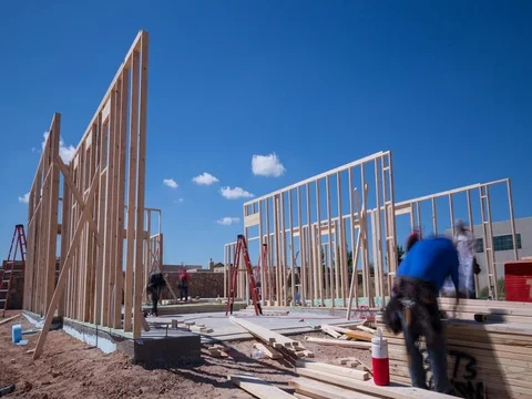 Workers Framing a New Home Construction Time-lapse Stock Footage