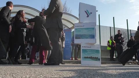 Workers gather to protest dismissals in milan, low angle Stock Footage 280797325