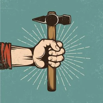 Worker's hand is holding a hammer イラスト素材