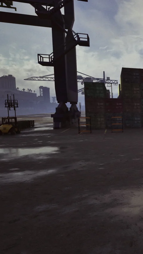 Workers handle cargo at a busy shipping dock during early morning hours Vidéo 331642958