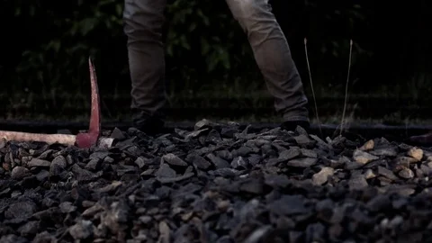 Workers hitting rocks Stock Footage 69722243
