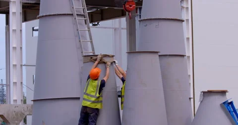 Workers hooks crane hook to a massive load and to move it to another location Stock Footage 161992333