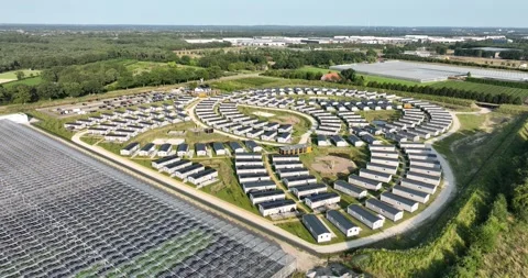 Workers housing, migration workers camp. Venlo, The Netherlands. Aerial view. Stock Footage 302718348