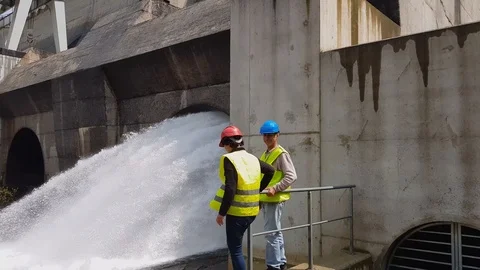 Workers of hydroelectric power station. Stock Footage 90730090