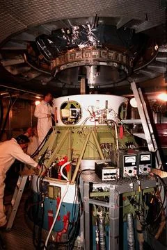 Workers inside the launch tower at Pad 17-A, Cape Canaveral Air Station, w... Stock Photos