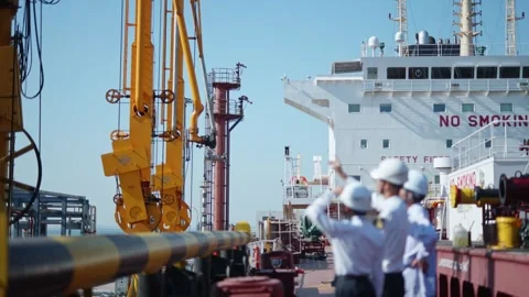 Workers inspect cargo ship Stock Footage 270272437