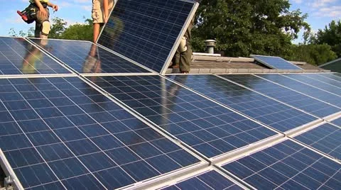 Workers Install Solar panel Stock Footage 12531104