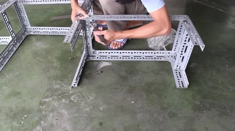 Workers installing shelves Stock Footage 64578579