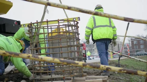 Workers Installing Steel Supports Stock Footage 238860915