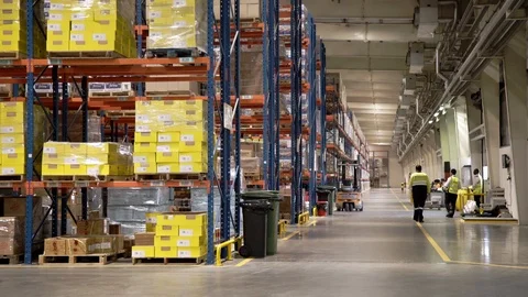Workers In a Large Warehouse Of Transport Goods Stock-Footage 123019876