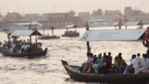 Workers leaving by boat on sunset Stock Footage 150007279