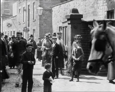 Workers Leaving Oldroyd &amp; Sons Mill, Dewsbury 1900 Stock Footage 133373095