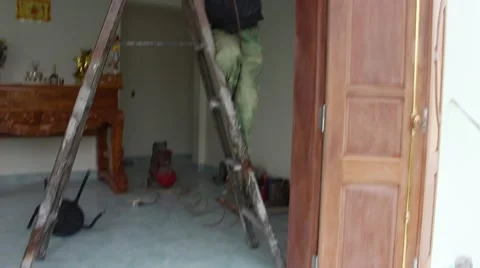The workers' legs are climbing high Stock Footage 67317873
