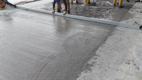 Workers level cement mortar. Stock Footage 259758475