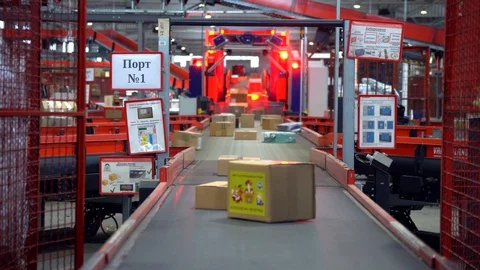 Workers on the line for sorting mail parcels 스톡 동영상 129314992