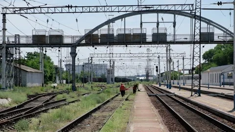 Workers maintain the railroad Stock Footage 199763486