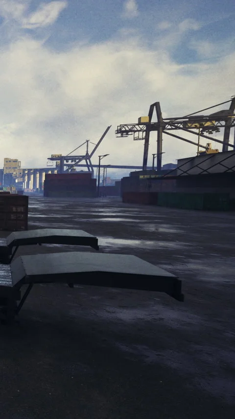 Workers manage containers at a busy shipping dock during the afternoon hours Stock Footage 331685633