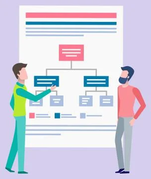 Workers Men Presenting Scheme, Strategy Vector Illustrazione stock