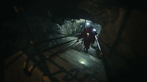 Workers in mine tunnel Stock Footage 33448463