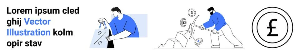 Workers Mining and Collecting Currency Coins Representing Financial Growth .. Stock Illustration