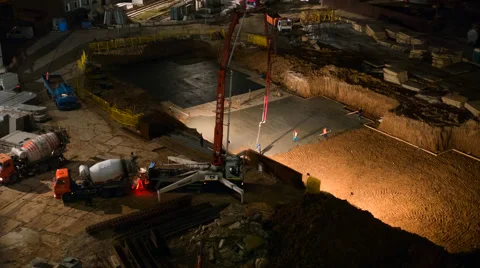 Workers Mixed Concrete On The Construction Site Stock Footage 57000751
