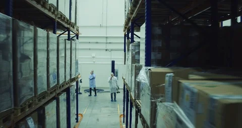 Workers in modern warehouse check the process of transportation. Stock Footage 101098956