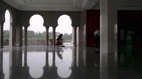 Workers Mopping The Wet Floor Video stock 64166829