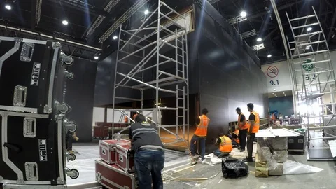 Workers Mount A Large Screen Box- Footage 2 - TimeLapse Video stock 126984346