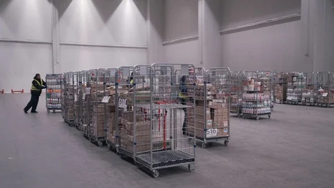 Workers move goods at the logistics center Stock Footage 121189303