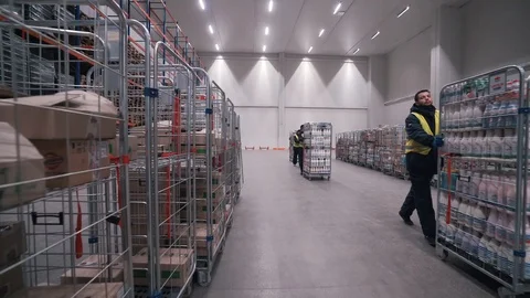 Workers move goods in warehouse Stock Footage 121189350