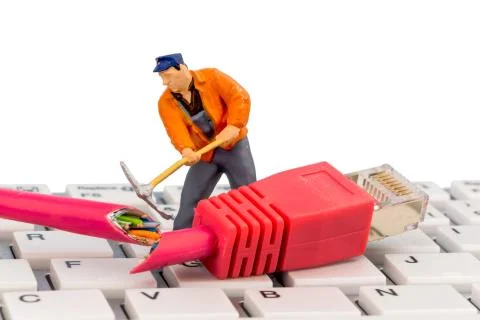 Workers, network connector, keyboard Stock Photos