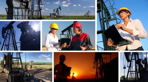 Workers in an Oilfield, multiscreen Stock Footage 12348224