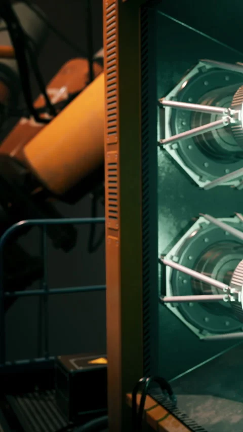 Workers operate machinery in a factory setting during daytime hours Stock Footage 339044347
