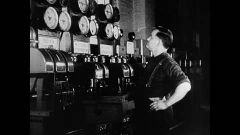 Workers operating big machines, adventure of coal, united kingdom, 1947 Stock Footage 131532497