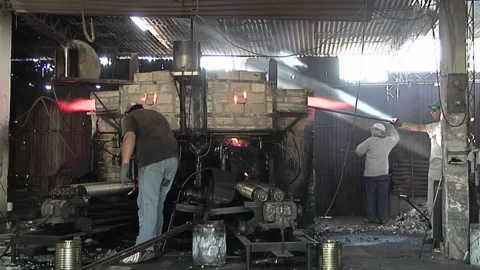 Workers Operating Glass Marble Making Machine in Factory Workshop  Stock Footage 151477574