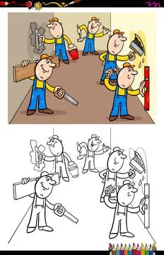 Workers or builders characters group color book Cartoon Illustration of Wo... Stock Photos