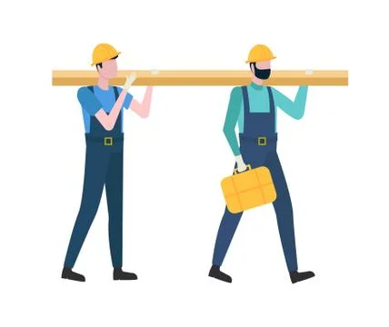 Workers or Builders Holding Log, Engineers Vector Stock Illustration